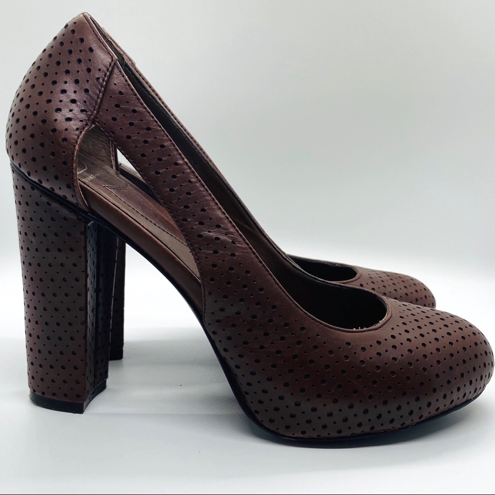 DVF Chocolate Brown Perforated Leather Block Heels